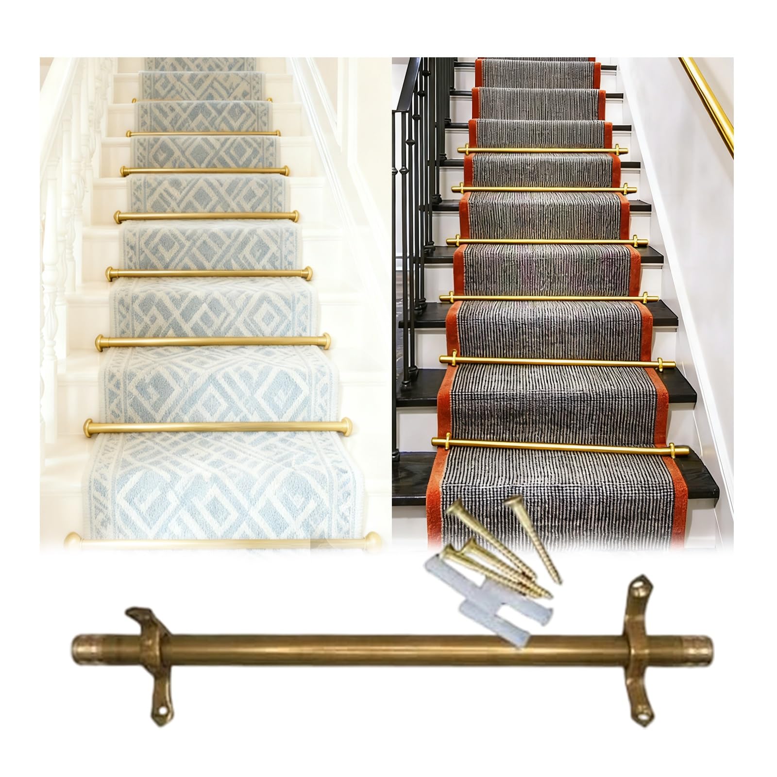 Barras de latón para alfombras de escalera, 11 unidades, 105 cm, soportes tubulares antideslizantes, accesorios de seguridad para corredores, perfectos para protección de escaleras y estilo