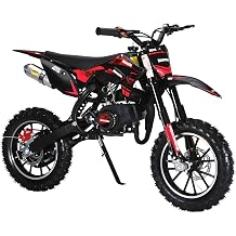 50CC Kid Dirt Bike, Gas Powered Mini Motorcycle Up to 35 MPH, 330LBS Capacity with Front & Rear Disc Brakes, 10-Inch Off-Road Tires, Pull Start for Youth & Adults Red