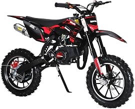 50CC Kid Dirt Bike, Gas Powered Mini Motorcycle Up to 35 MPH, 330LBS Capacity with Front & Rear Disc Brakes, 10-Inch Off-Road Tires, Pull Start for Youth & Adults Red