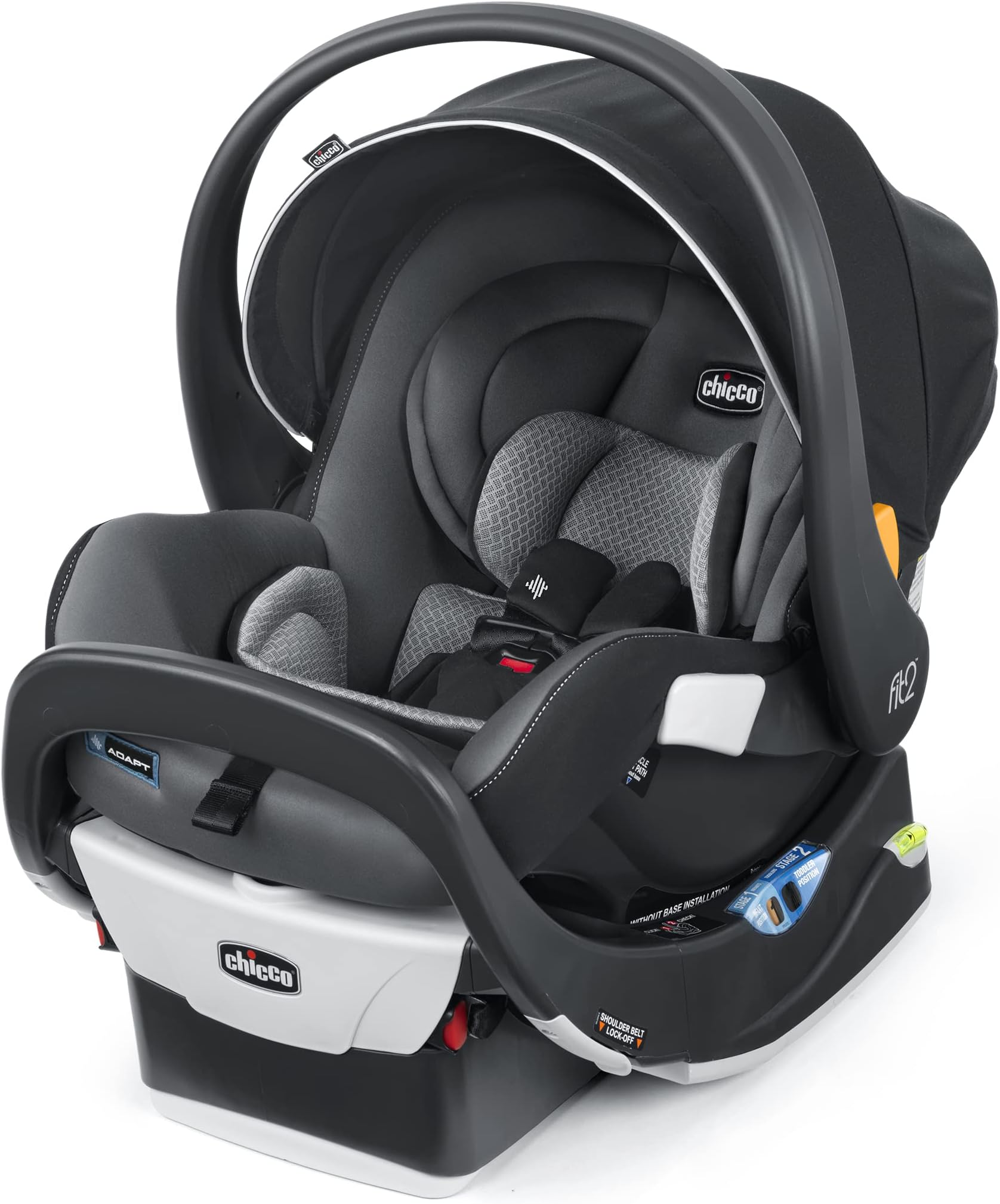 Chicco Fit2® Adapt Infant and Toddler Car Seat and Base, Rear-Facing Seat for Infants and Toddlers 4-35 lbs., Includes Infant Head and Body Support, Compatible with Chicco Strollers | Ember/Black