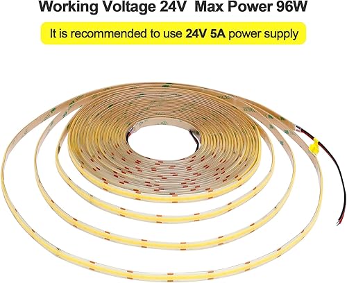 Miniatura 5 de Tira de luz LED COB de 32.8 ft32.8 pies, 24 V, impermeable, IP65, blanco frío, 6000 K, brillo uniforme, 3840 LED, CRI 93+, cinta de luces LED