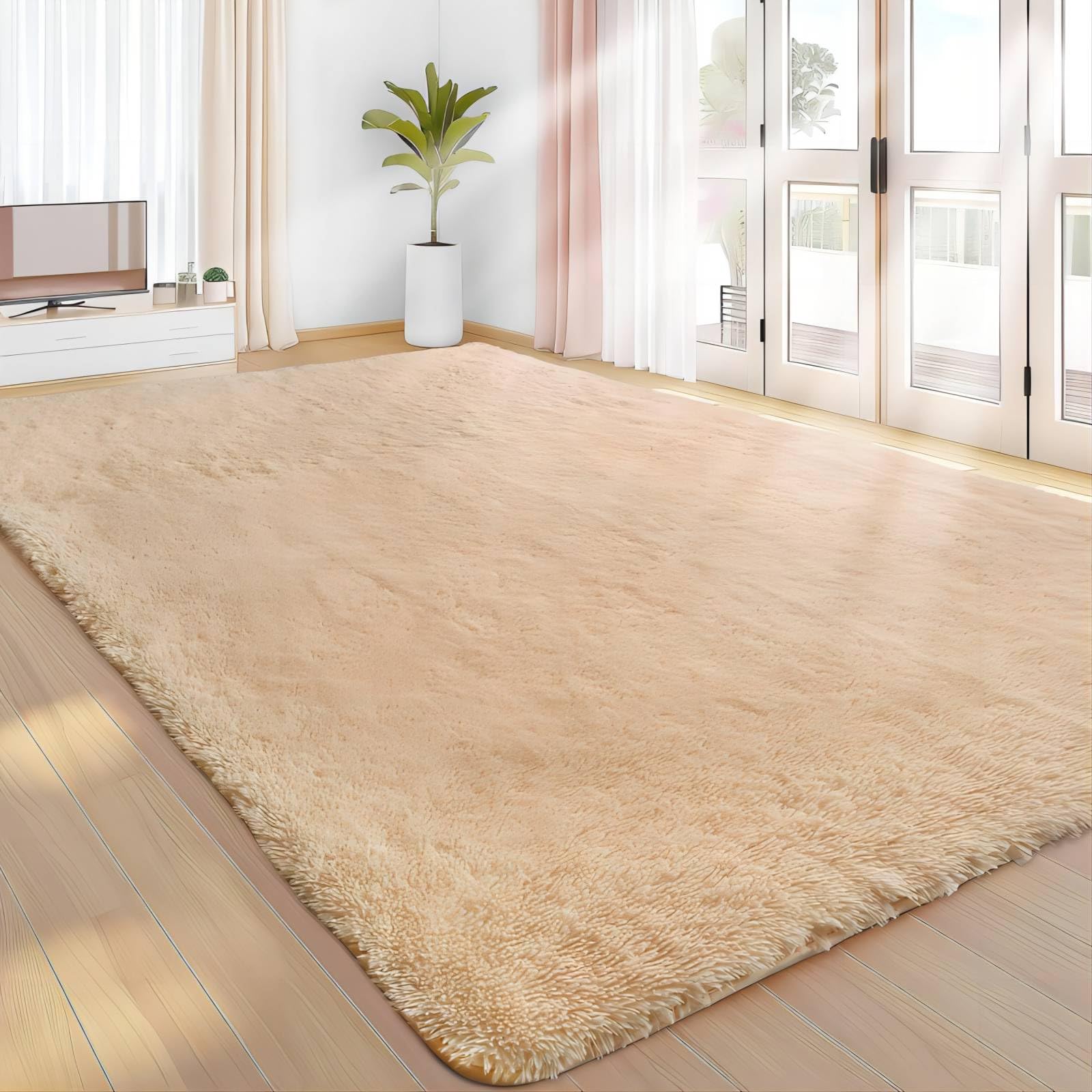 Treeboy Rugs Living Room 120x160cm, Beige Area Rugs for Bedroom, Washable Anti Slip Extra Large Shaggy Soft Rug Fluffy Modern Floor Carpets Mat Beside Carpet for Kids Living Room