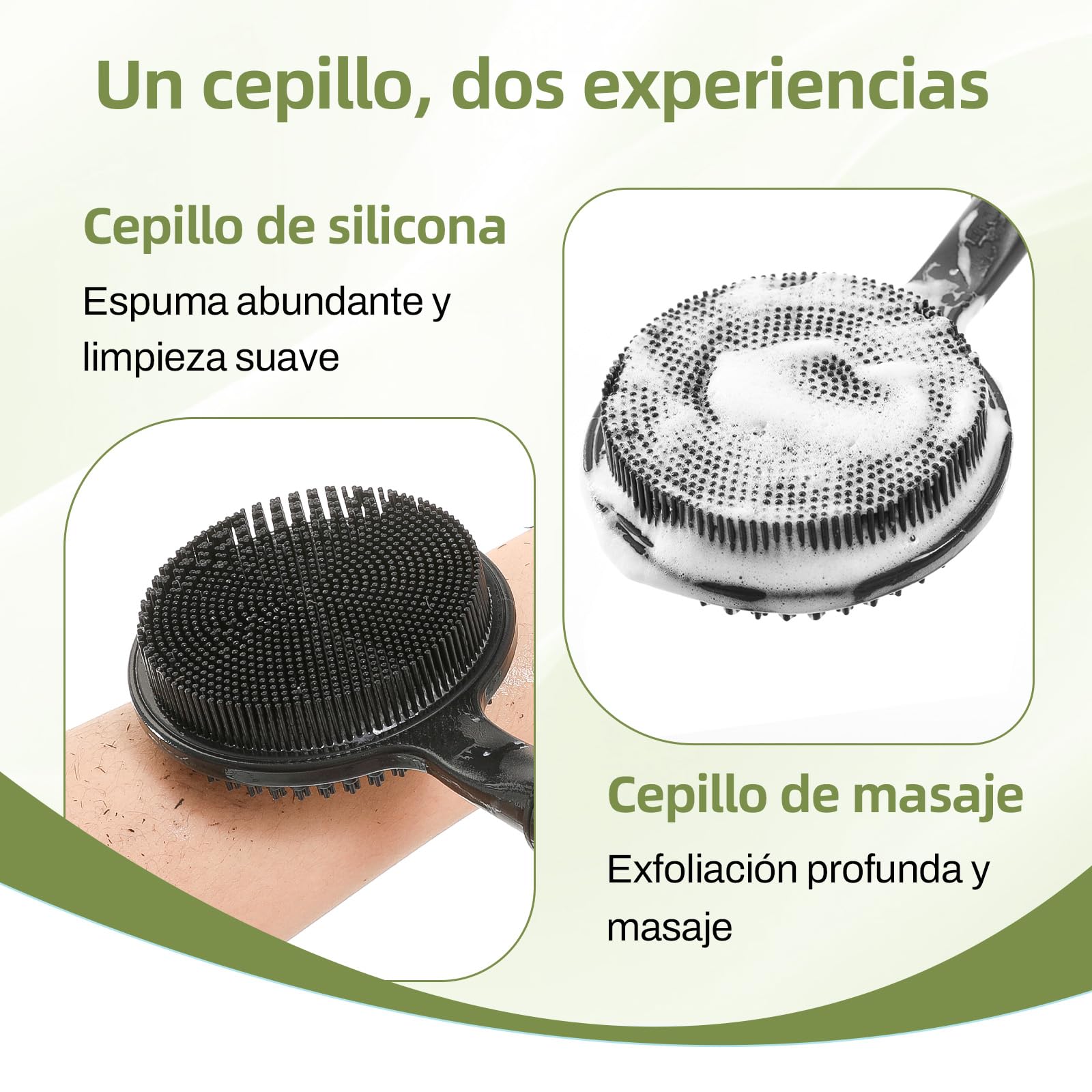 Cepillo de espalda telescópico con mango largo, 58,5 cm, cepillo de ducha de doble cara para exfoliar la ducha y masajes