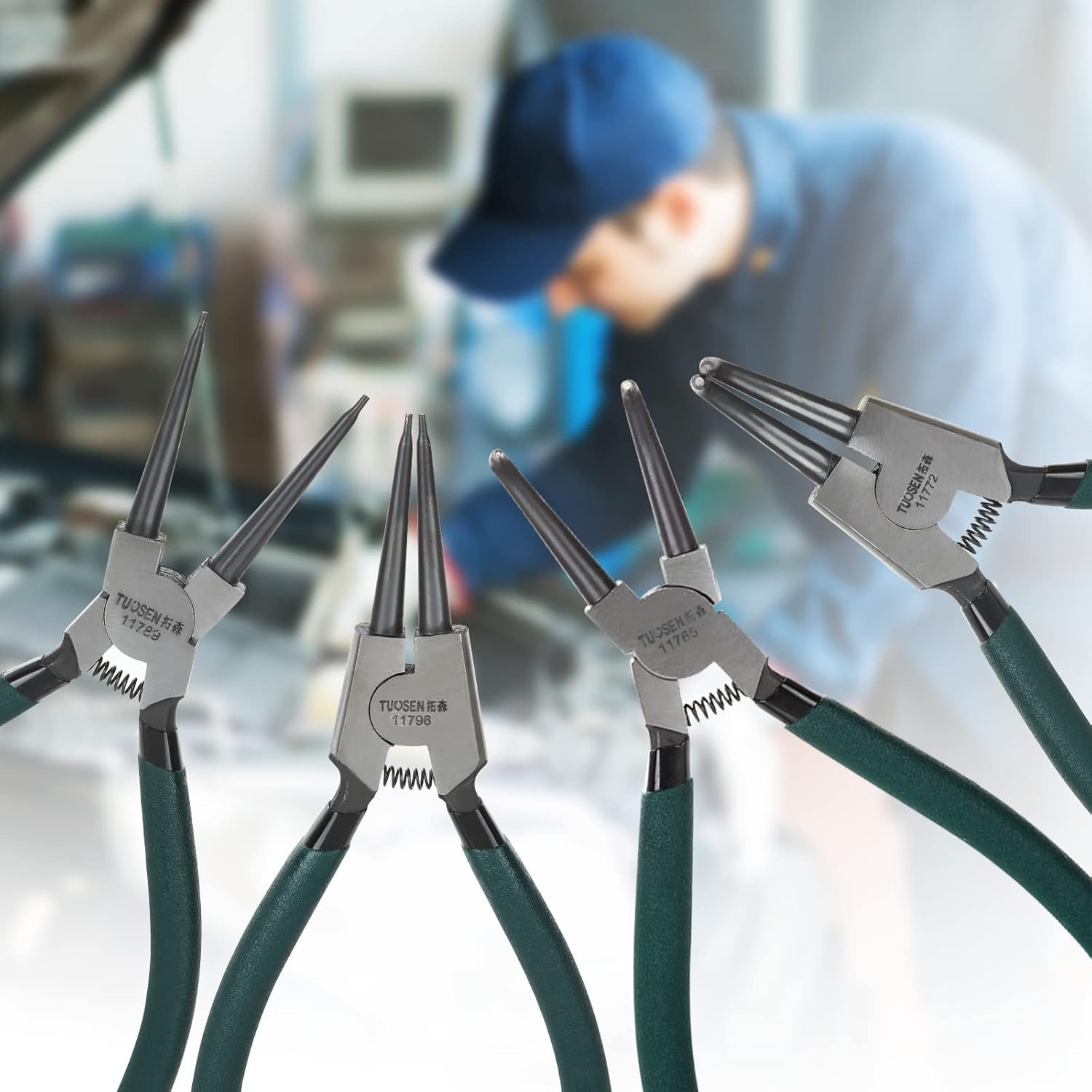 4 Pack 9 Inch Snap Ring Pliers Set, Heavy Duty Internal/External Circlip Pliers Kit with CR-V Steel Straight/Bent Jaw C Clip Pliers for Ring Remover Retaining