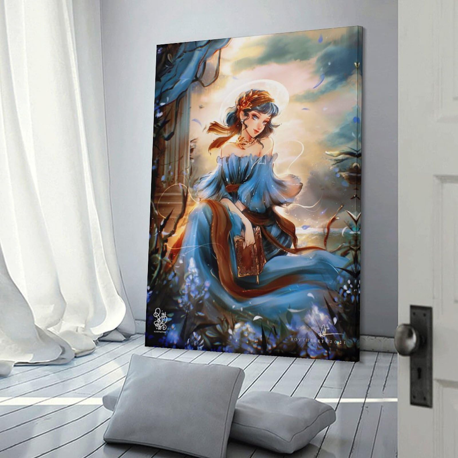 Junmoney Frame-Aqua Guardian Princess Aqua Guardian Princess Room Decor Wall Art, 24X36inch(60X90cm), For Home Office, Desk Area Or Studio, An Interior Accent For Desk Areas