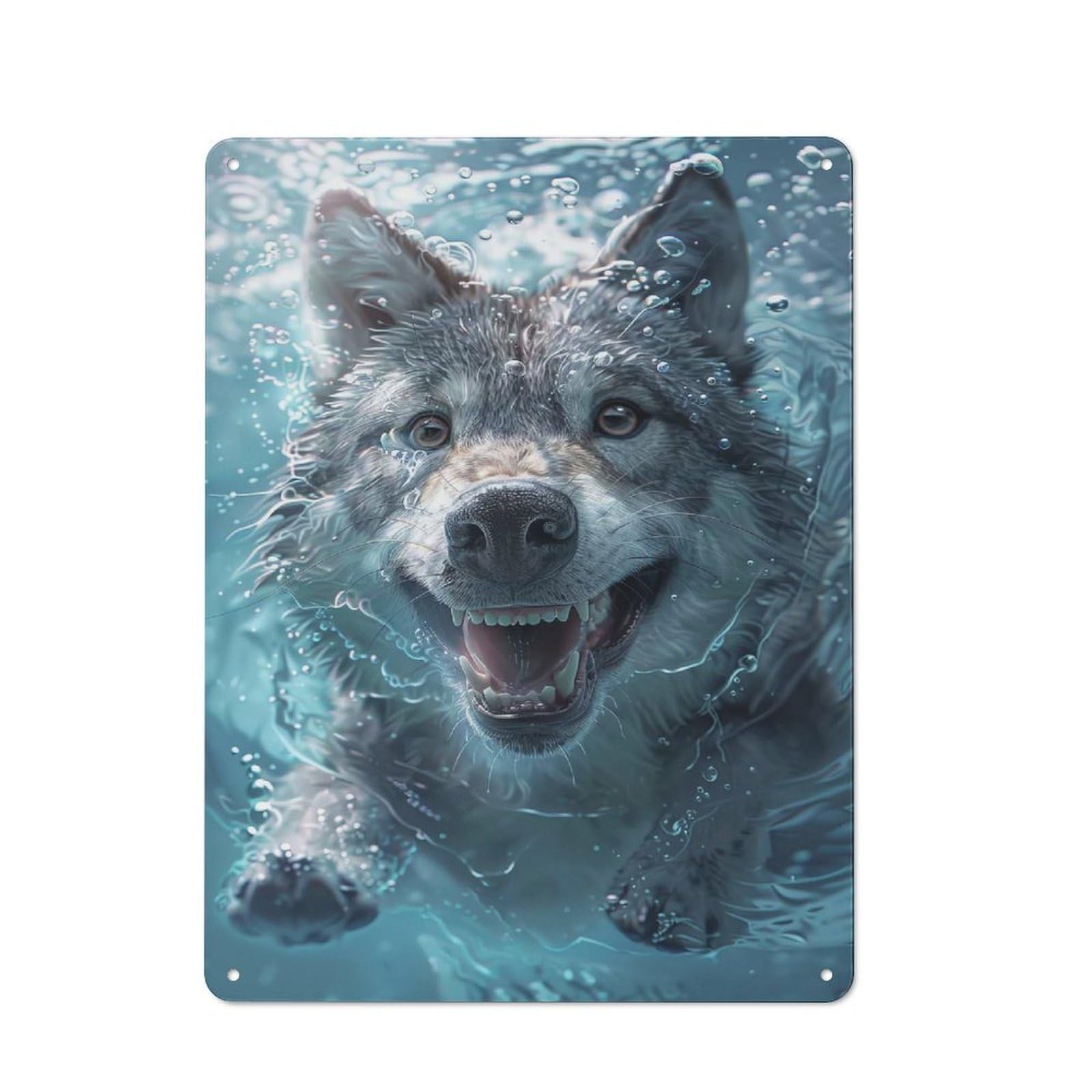 Junmoney Wolf Sea Retro Vintage Tin Sign 40X30cm, Retro Room Decor For Lounge, Study, Pub Or Wall Gallery