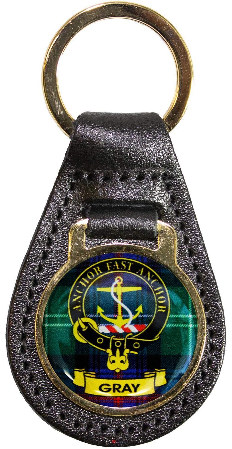 I LUV LTD Leather Key Fob Scottish Clan Crest Gray Scottish Made