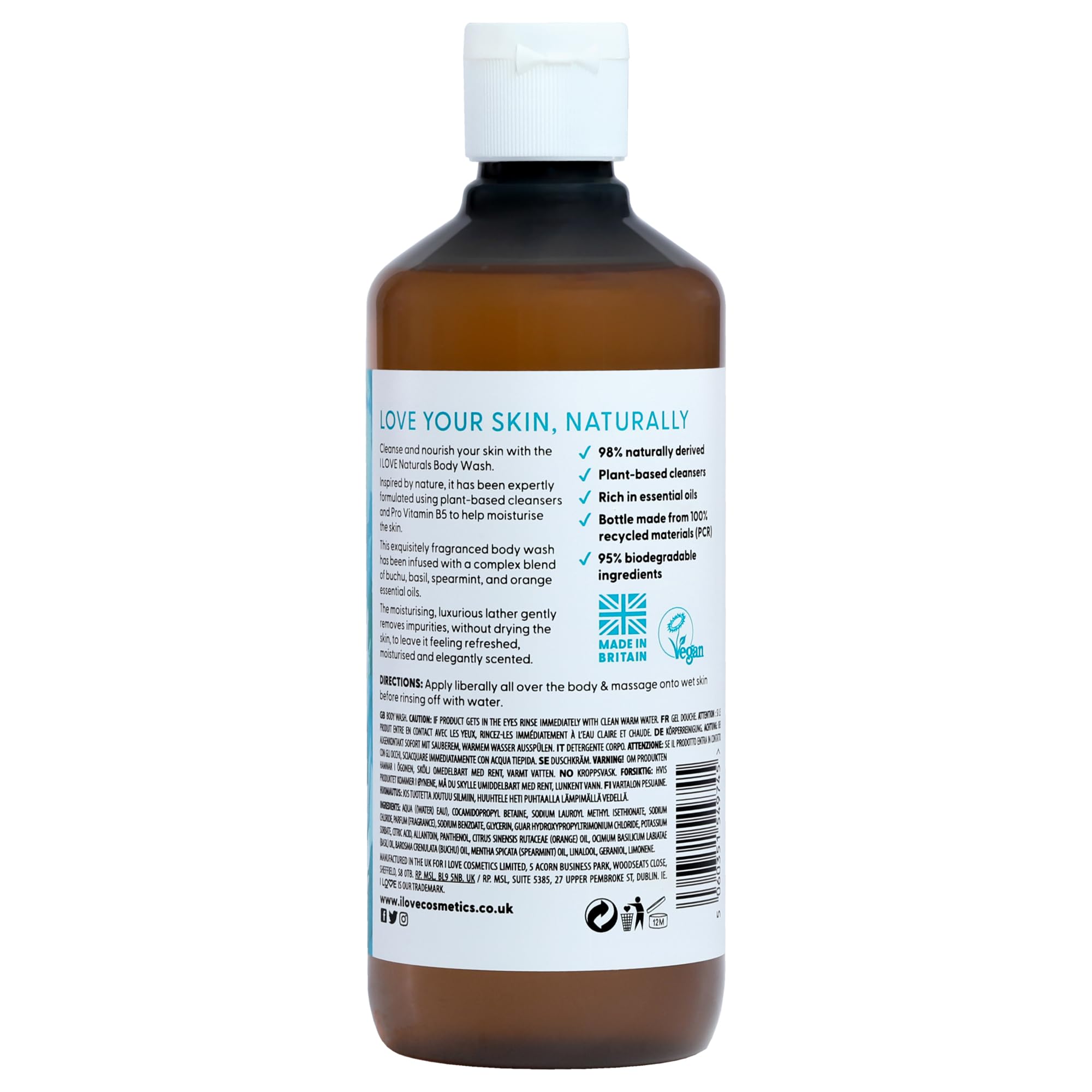 I LOVE Naturals Bergamot & Seaweed Body Wash with Orange & Basil Essential Oils, Silky Smooth Skin Formula - Image 2
