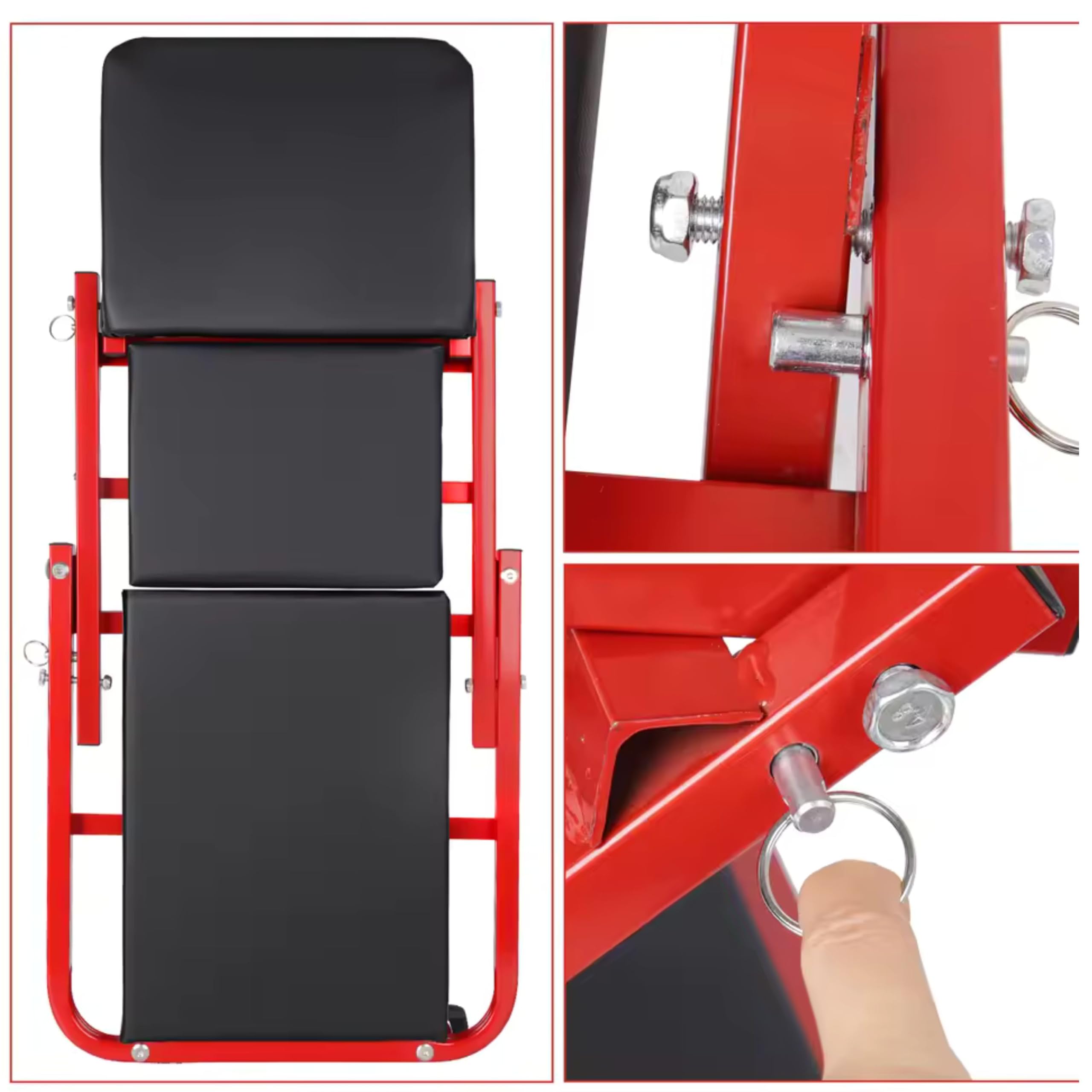 YASTA Carrello sotto Auto 2 in 1 Sgabello da Officina Meccanico Lettino Pieghevole 90cm Portata 150Kg Sedile Riparazione Imbottito con 6 Ruote Girevoli