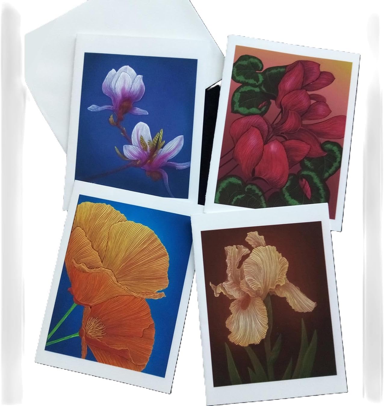 All Occasion Greeting Cards, 5.5" x 7.4" Box of 10 with Envelopes, Choose Floral or Landscape Options, Beautiful Handmade Cards