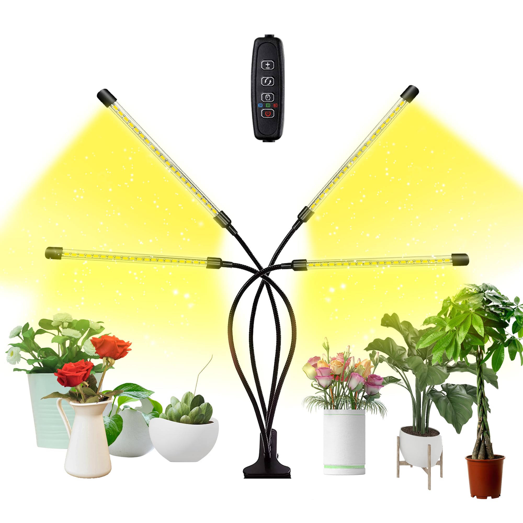 bseah Plant Lights for Indoor Plants, Grow Lights for Seed Starting Auto ON & Off Full Spectrum LED with Timer 4 Tubes