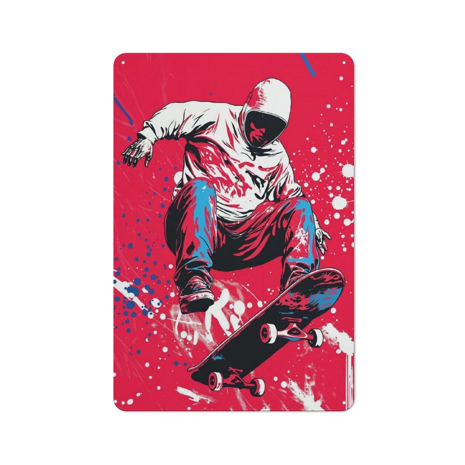 Skateboarder in Action Classic Metal Wall Decor 30x20cm, Metal Sign for Cafe, Pub, Workshop Or Home Bar, Small Accent for Blank Walls