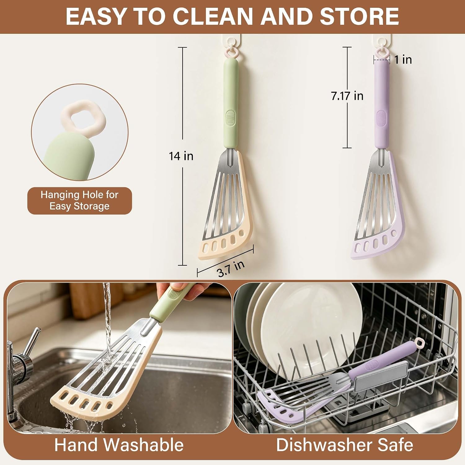 Fish Spatula 2-Pack, Stainless Steel Slotted Turner with Silicone Edge