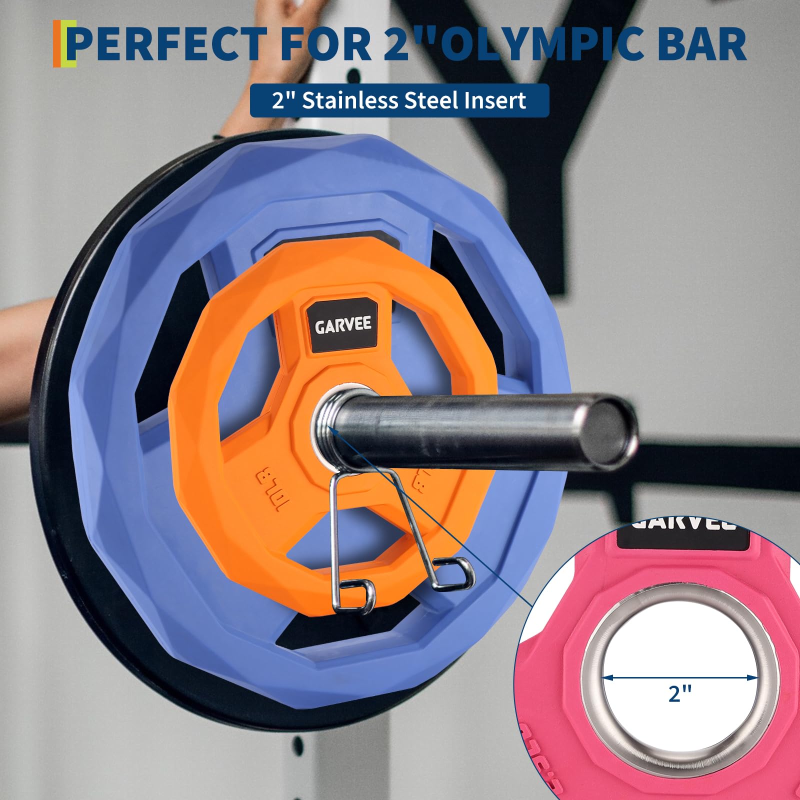Garvee Dischi Pesi Olimpici 2" per Bilanciere - Ghisa rivestita in gomma, impugnature Grip, color-coded Blu - Coppia 45 lb (2 pezzi)