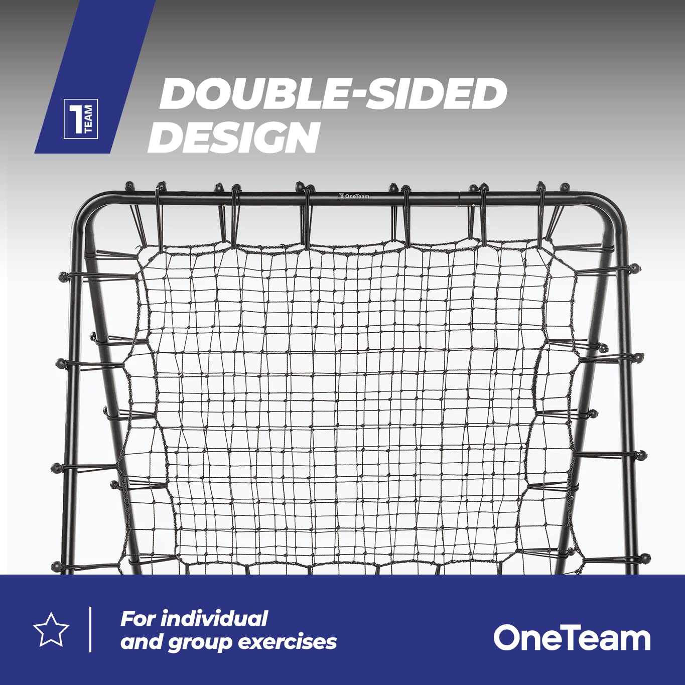 OneTeam Rebounder dwustronna do treningu piłki nożnej, regulowany kąt nachylenia, stabilna rama stalowa, mocna siatka do treningu piłki nożnej