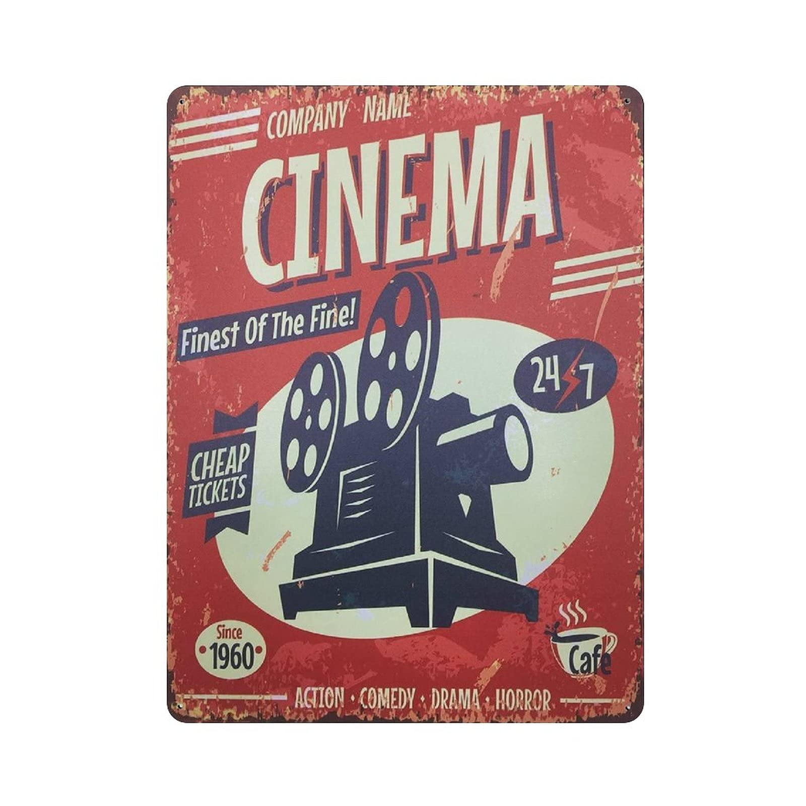 Metal Tin Sign Movie Now Showing Cinema Vintage Tin Poster Metal Sign Wall Decoration Country Kitchen Home Garage Decor 16"x12"