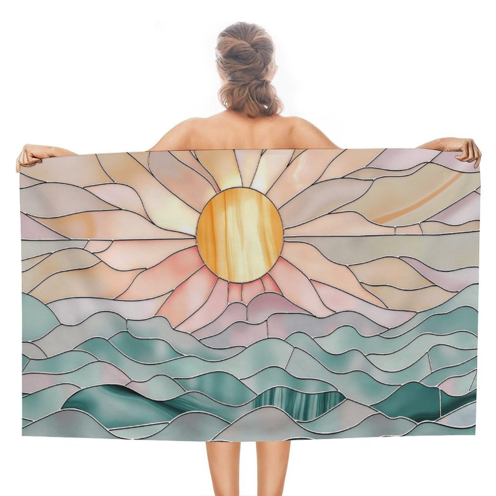 Anceky Sunset Ocean Waves Beach Towel Microfiber Soft Absorbent Oversized Large Bath Towel Blanket Thin Quick Dry for Adults Swimming Pool Yoga Gym Travel 51"X31"