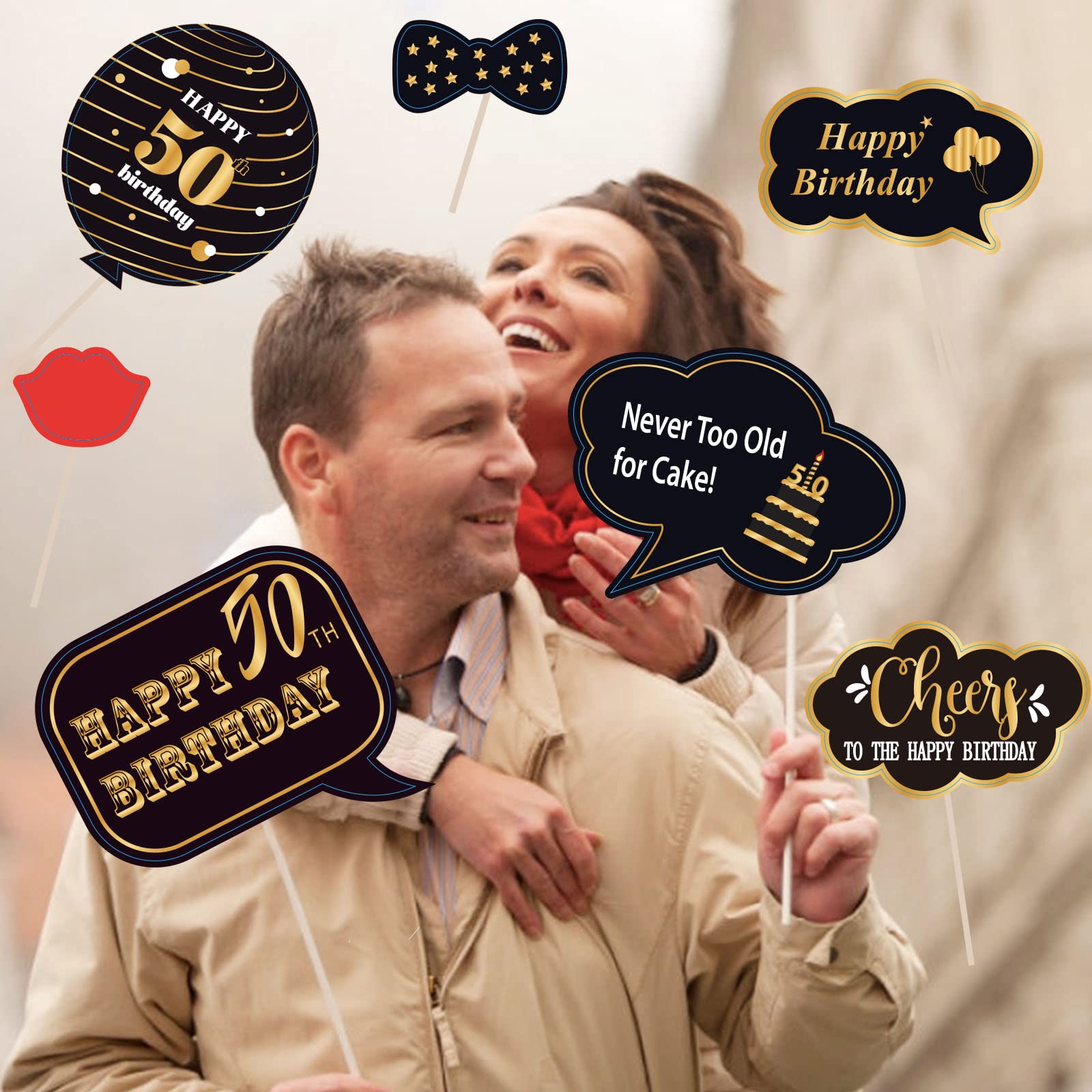 38-teiliges Fotobox Set Schwarz Gold - Lustige Foto Requisiten Für Partys