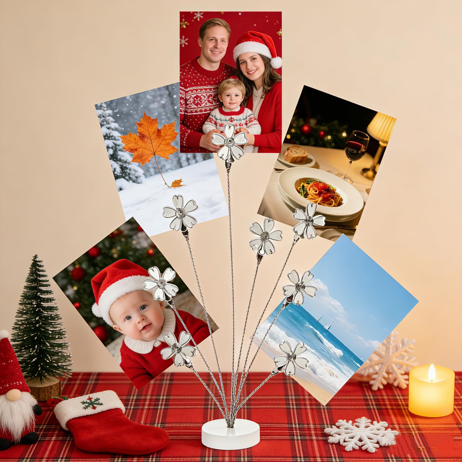 Hacaroa Photo Tree Holder with Clips, 8-Branch Gift Card Holder Christmas Money Family Tree Picture Stand for Greeting Cards, Memos, Notes, Wedding, Graduation, White Sakura