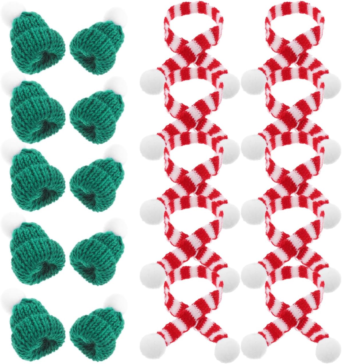 Amosfun 20pcs Christmas Mini Knit Hat Scarf Xmas Tree Ornaments Miniature DIY Hair Accessories Crafts Cute Doll Hat Jewelry Making