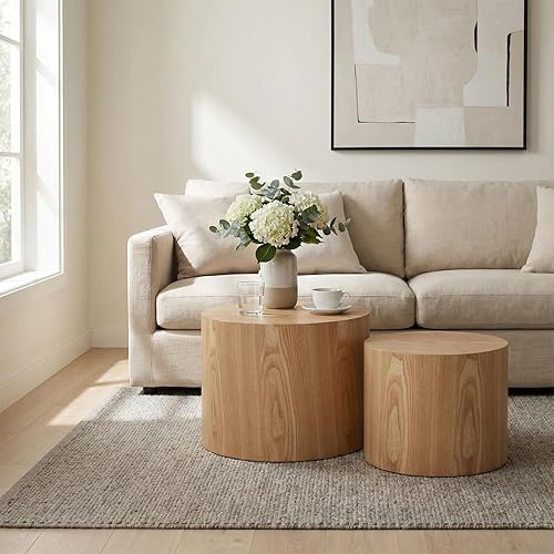 Miniatura 12 de Juego de 2 mesas auxiliares anidadas, moderna y minimalista, mesa auxiliar circular que ahorra espacio, mesa auxiliar y mesa de té para sala de