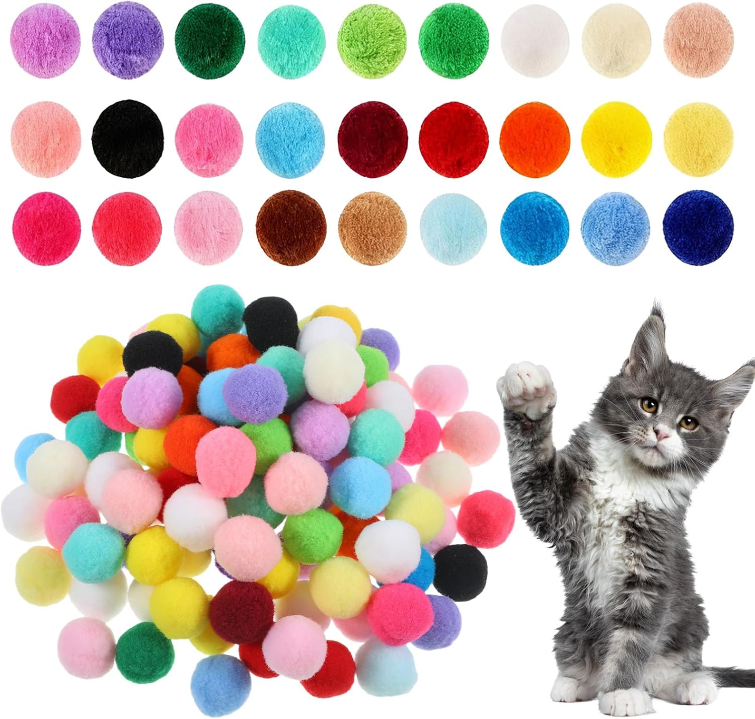 Larrel 100 juguetes de bola de soplo para gatos, bolas suaves de pompones para gatos, lindos pompones para gatos en interiores, juegos de gatitos,