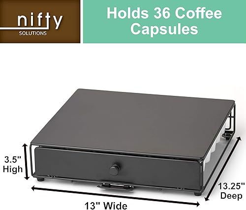 Miniatura 3 de Nifty Rolling Coffee Pod Drawer – Black Finish, Compatible with K-Cups, 36 Pod Pack Holder, Compact Under Coffee Pot Storage Drawer, Slim Home