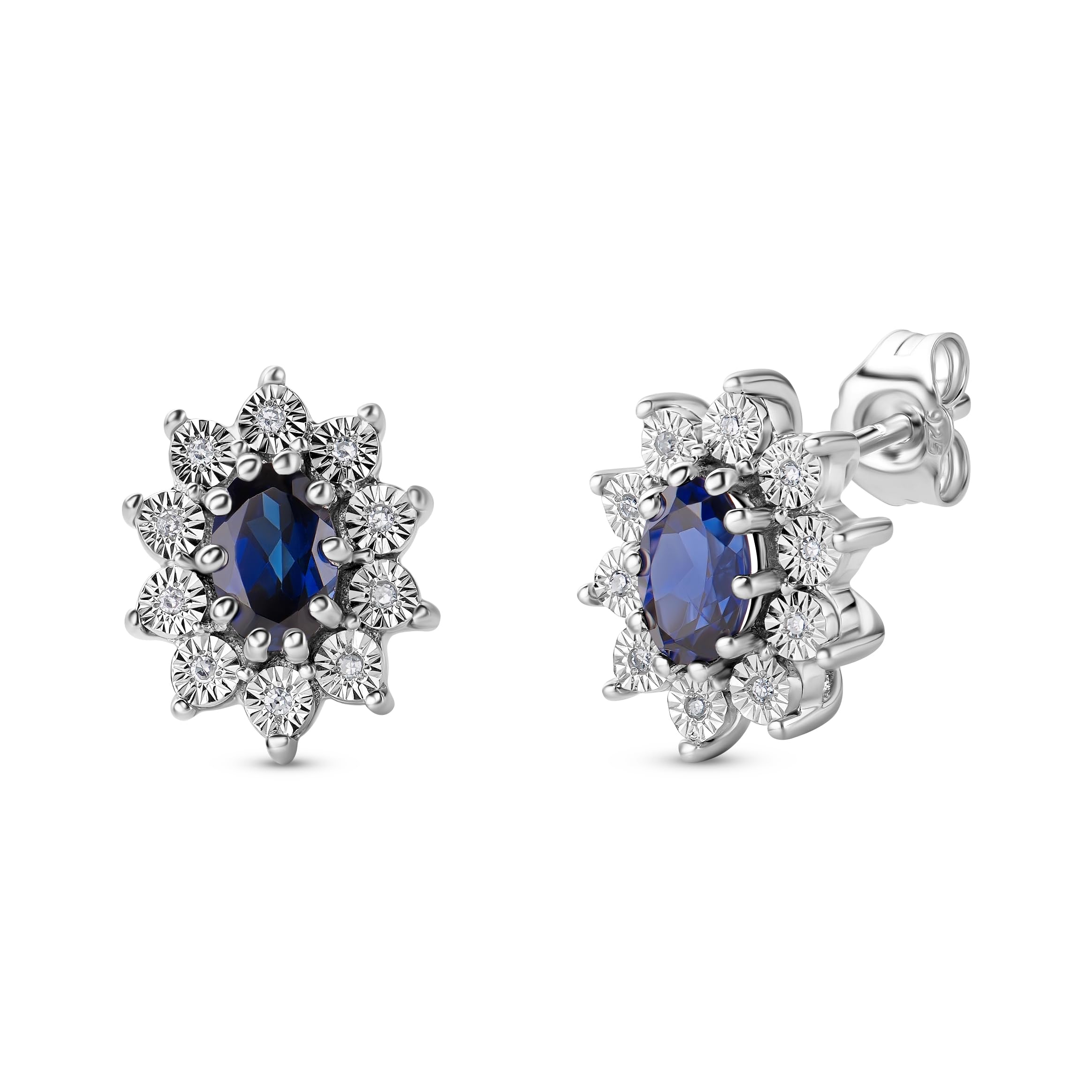 Miore Pendientes de mujer con zafiros y diamantes naturales en plata de ley 925, Kate Middleton Pendiente de zafiro hipoalergénico en el lóbulo. Cierre de espárrago y mariposa.