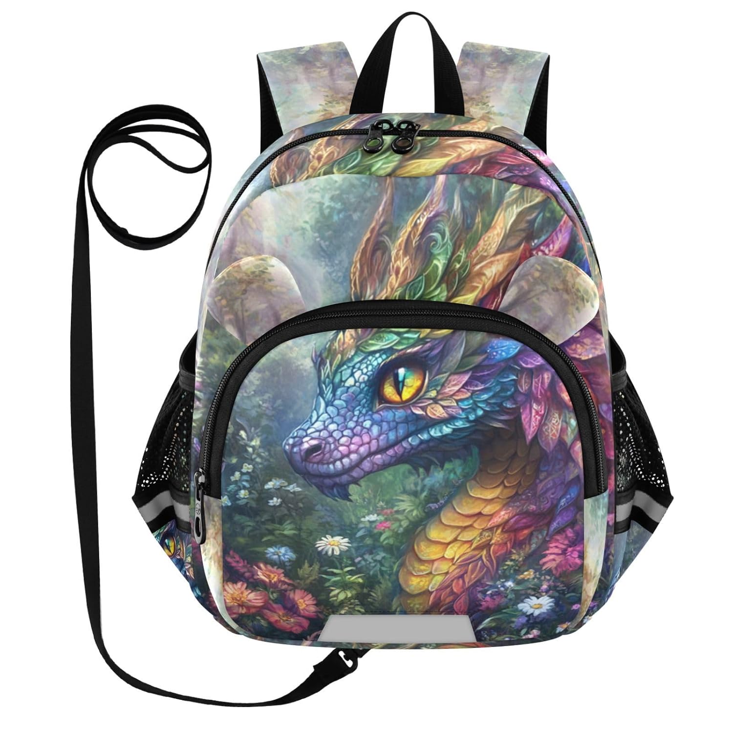 Floral Dragon Toddler Harness Backpack for Boys Girls 3-6 Years Kids Backpack with Anti Lost Safety Leash Baby Protection Backpack for Preschool Walking Travel