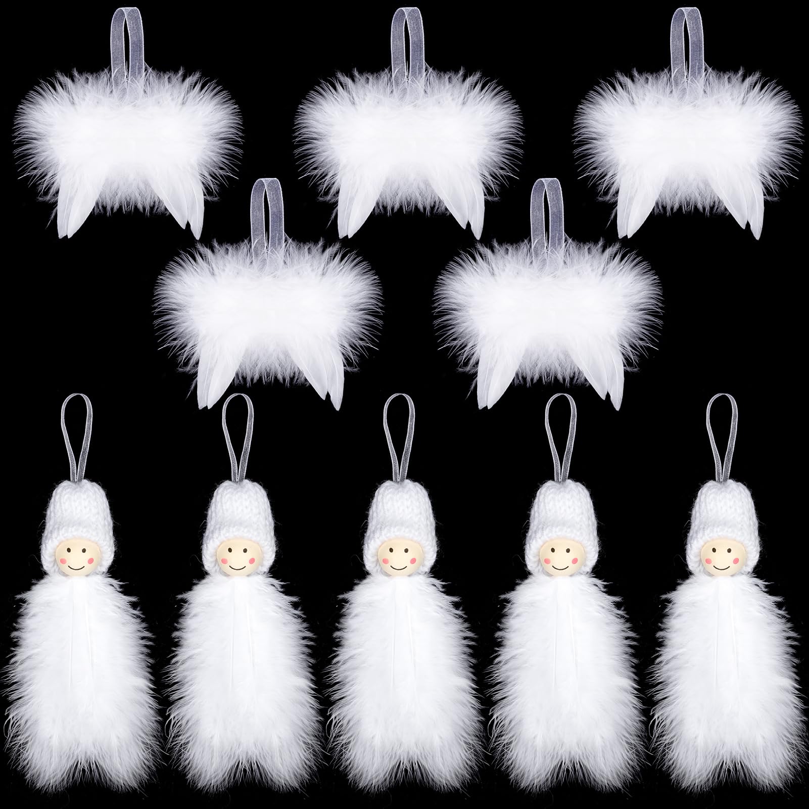 Becellen 10 Piezas Adornos de Ángel Plumas Navidad, Blanco Adornos Arbol Navidad Alas de Plumas de Ángel Decoración para Invierno Fiesta Navidad