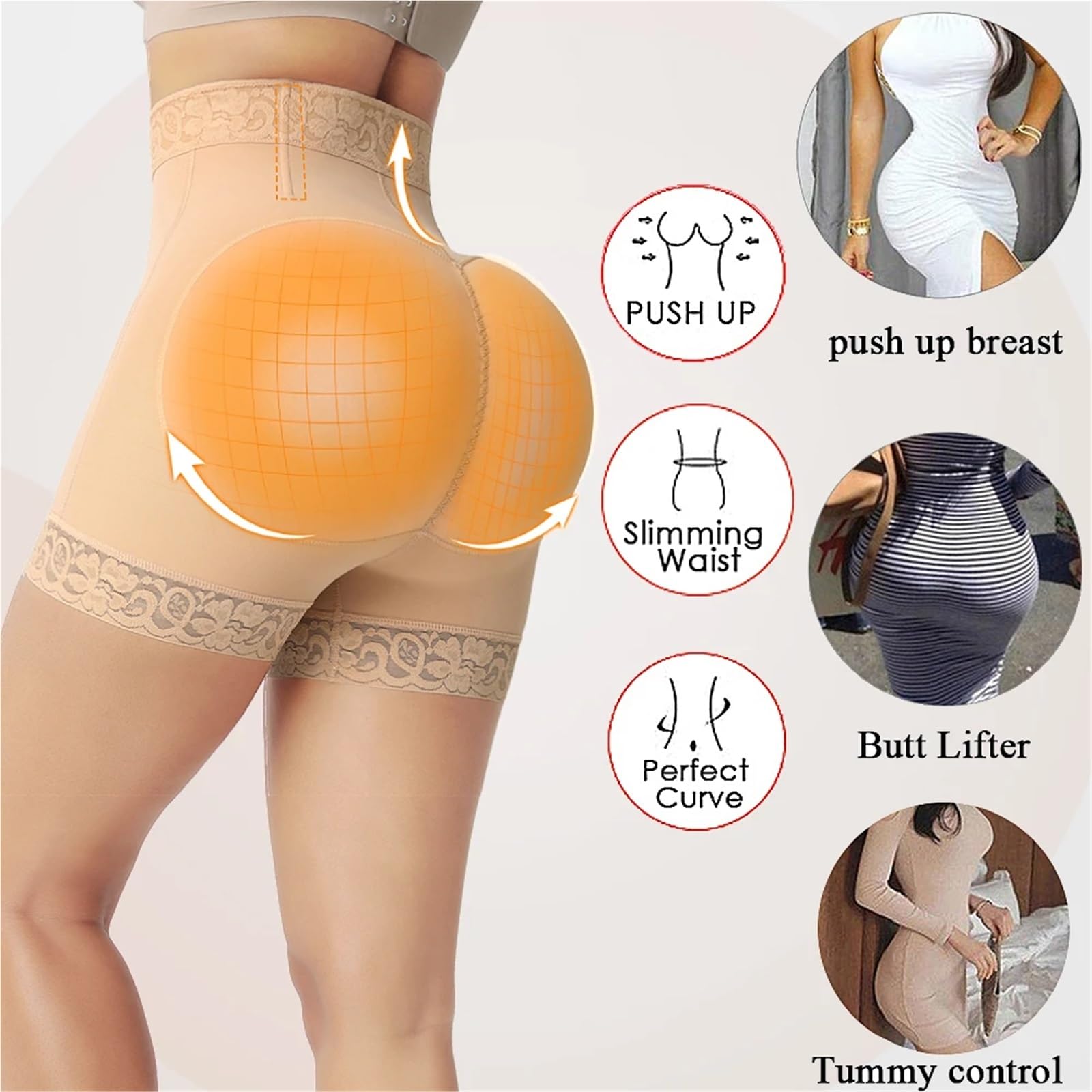 Braga Faja sin Costuras Faja Moldeadora de Cintura, Levantador glúteos, corsé, Bragas Alta, Ropa Interior, Control Abdomen, realce Caderas(Nude,One Size_XS)