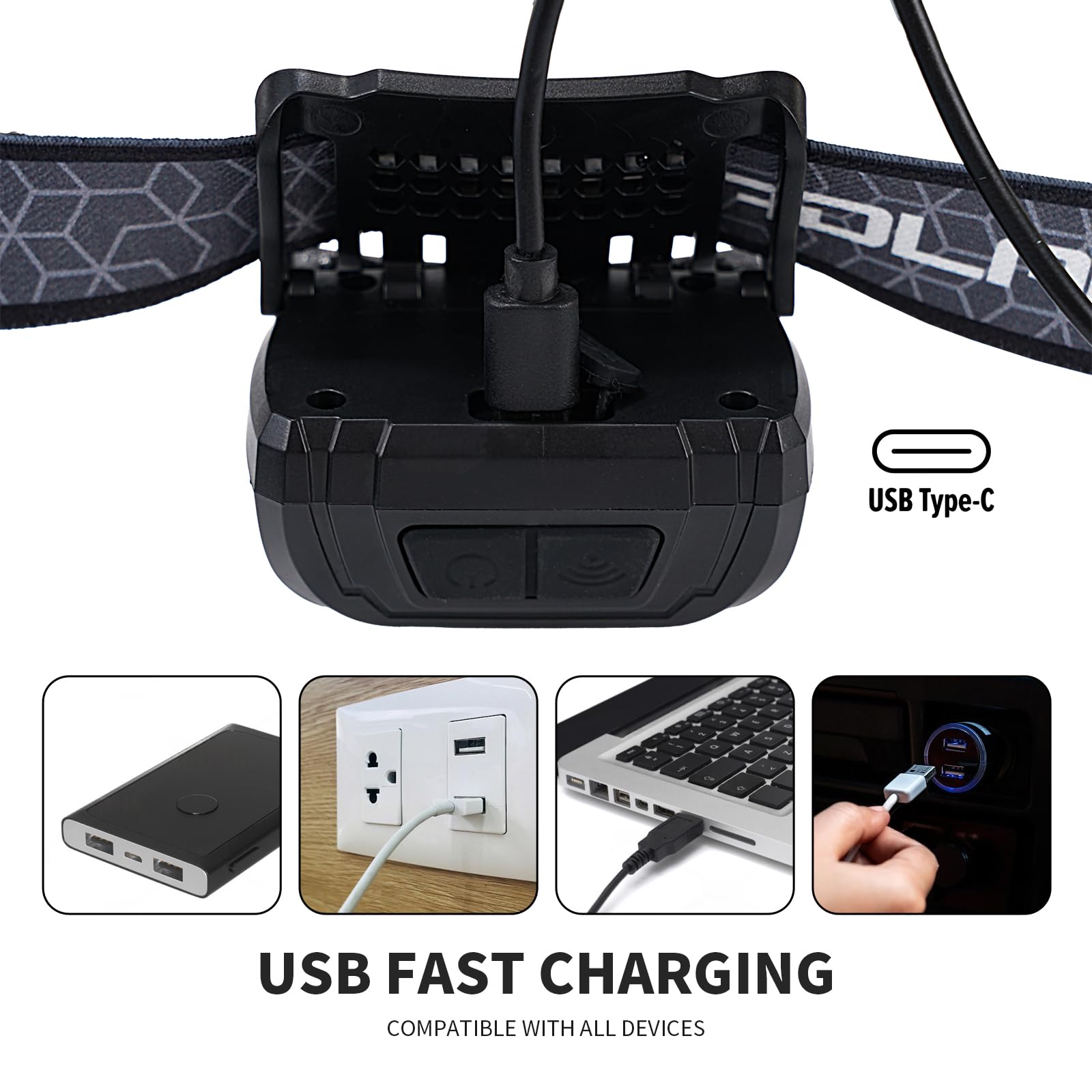 Lampe frontale d'extérieur rechargeable de type C, 6 modes, plus de 1000 lumens, lampe de poche étanche IPX5, éclairage continu de 12 heures, idéale pour le camping, la lecture, le sport, la