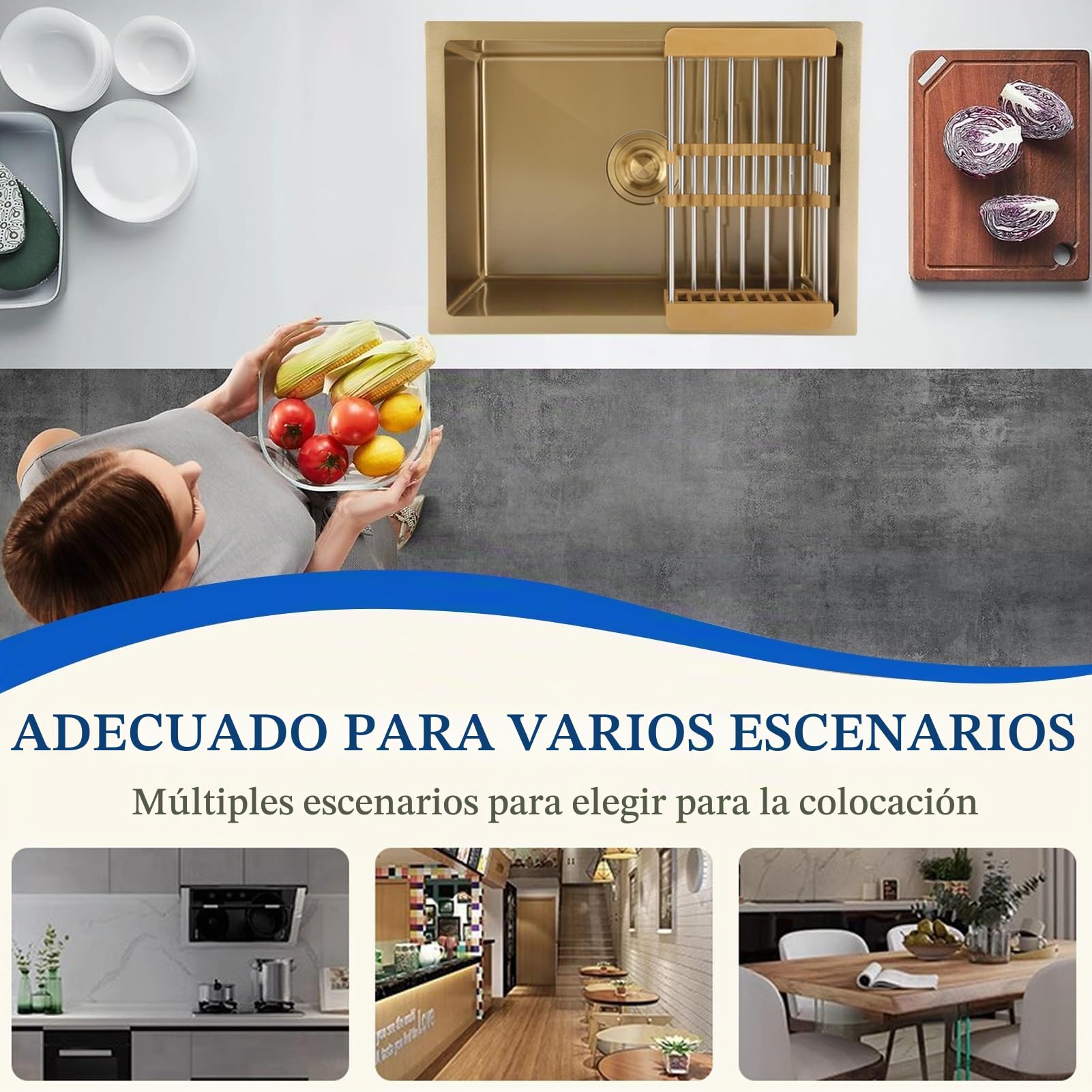 Fregadero de cocina de 60 x 40 cm, montaje bajo/empotrable de acero con grifo y desagüe cepillados, perfecto para cocinas modernas y diseño Slish