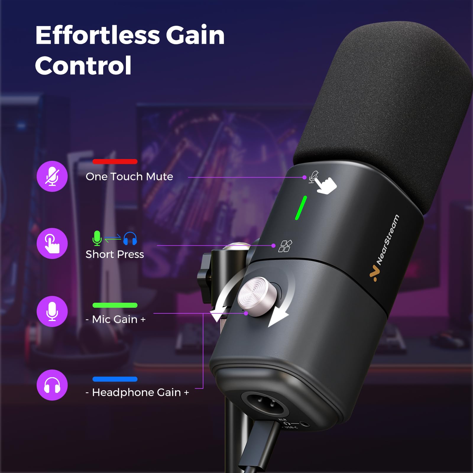 NearStream AM25X USB/XLR Condenser Mic with Boom Stand-Studio Recording Microphone Kit, One-Tap Mute - Image 2