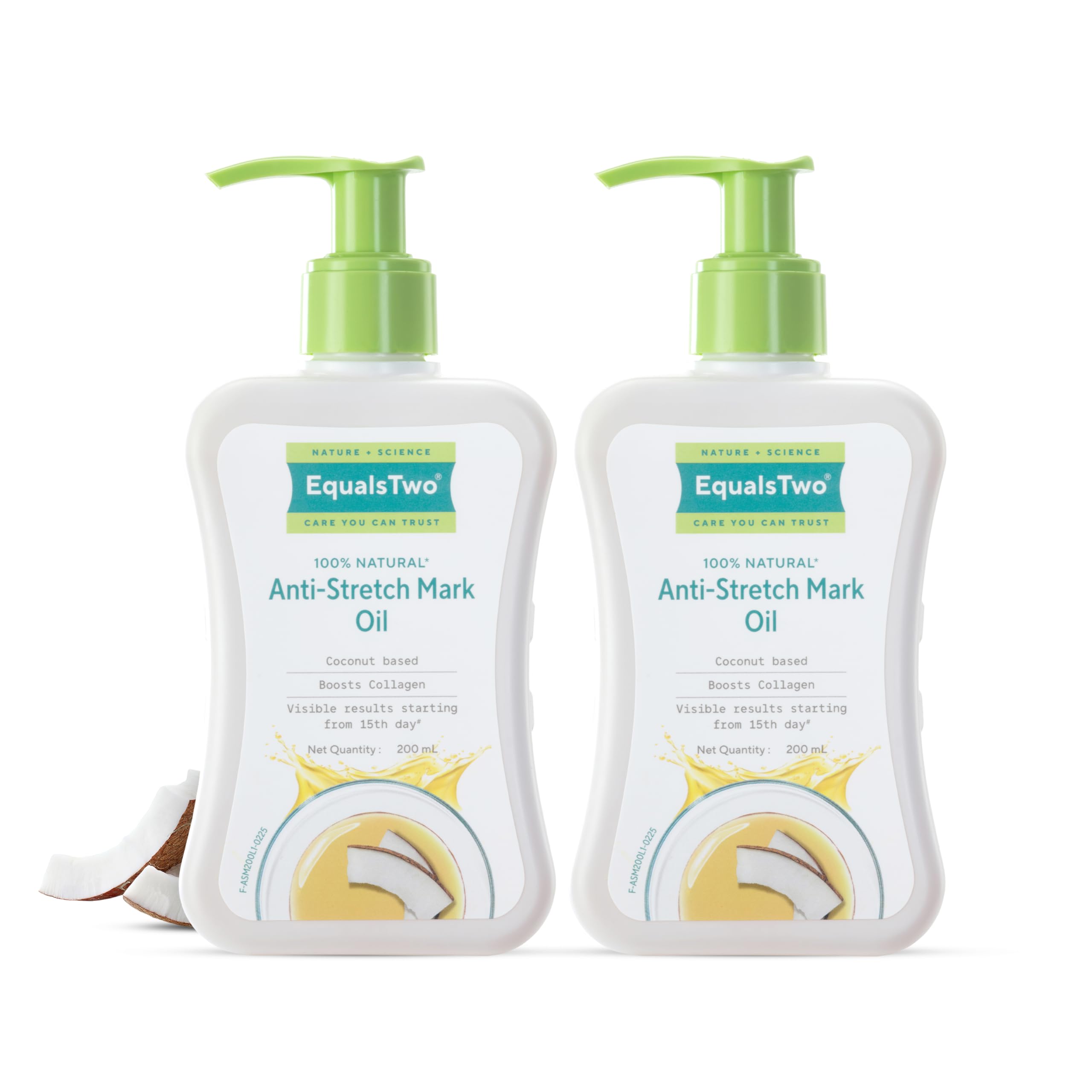 equalstwo by zydus anti stretch mark oil, 200ml, 100% natural stretch marks oil for pregnancy, enriched with flex seeds & oat oil to lighten scars, dermatologically tested, no paraben no sulphate (pack of 2)