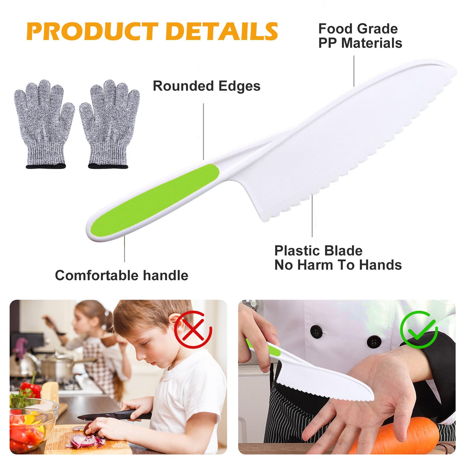 Kindermesser 18-Teiliges Kinder-Küchenmesser-Set, Sicherheit Kndermesser, Sicherheit Küchenmesser zum Schneiden Obst Oder Gemüse, Inklusive Gemüse Ausstechformen Holzmesser Schneidebrett Handschuhe