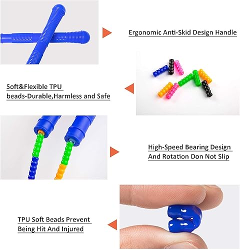 Miniatura 2 de Paquete de 2 cuerdas dobles holandesas de 16 pies, cuerda larga para niños y adultos, cuerda suave para múltiples personas con cuentas
