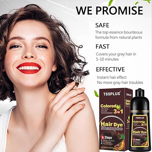 Miniatura 3 de TSSPLUS Champú instantáneo de color para el cabello, champú de tinte de cabello rojo vino para mujeres y hombres, 3 en 1, champú para colorear con