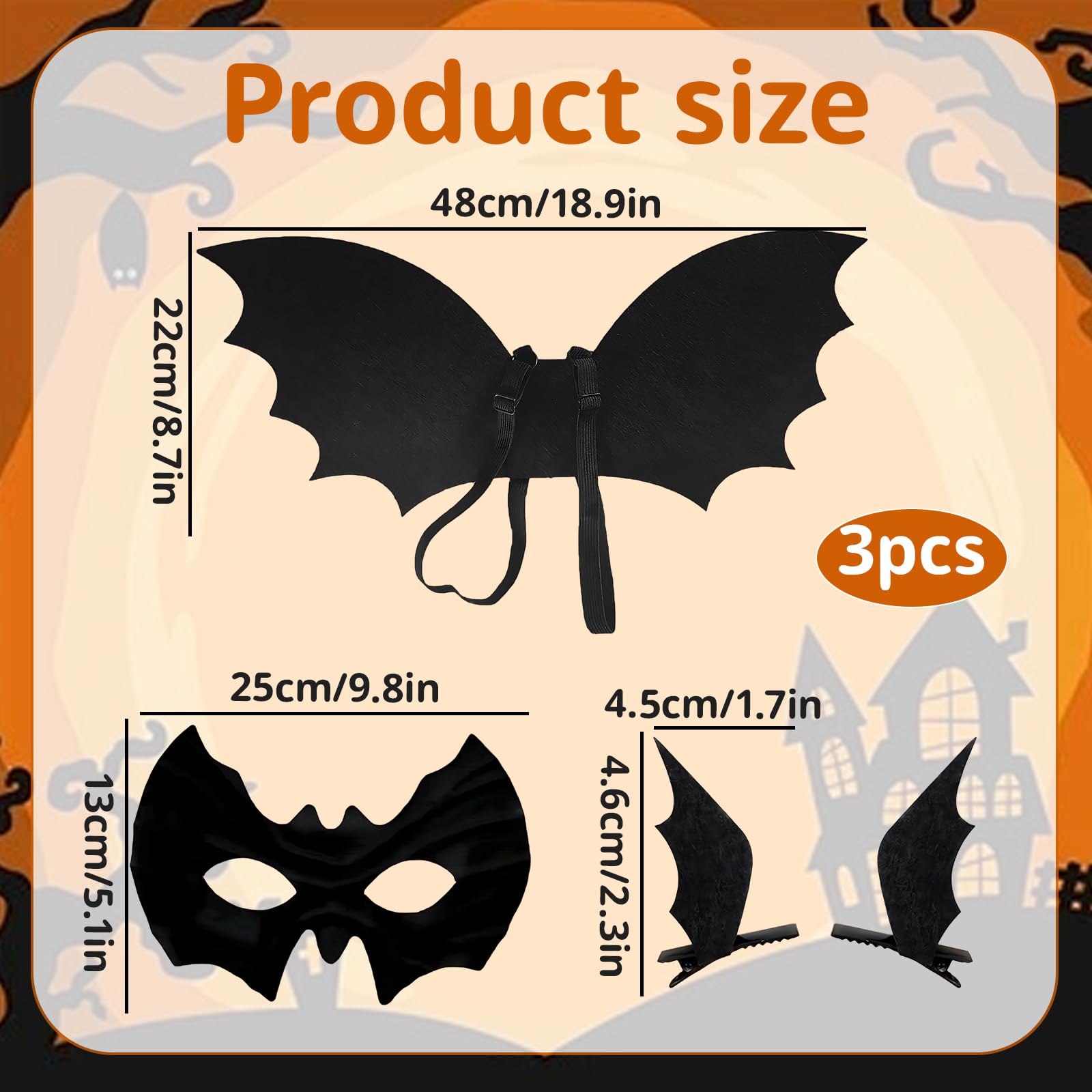 SrgPui 3-Piece Bat Wings For Teenagers Aged 12 and Above, Bat Costume Set including Mask And Wings - Image 2