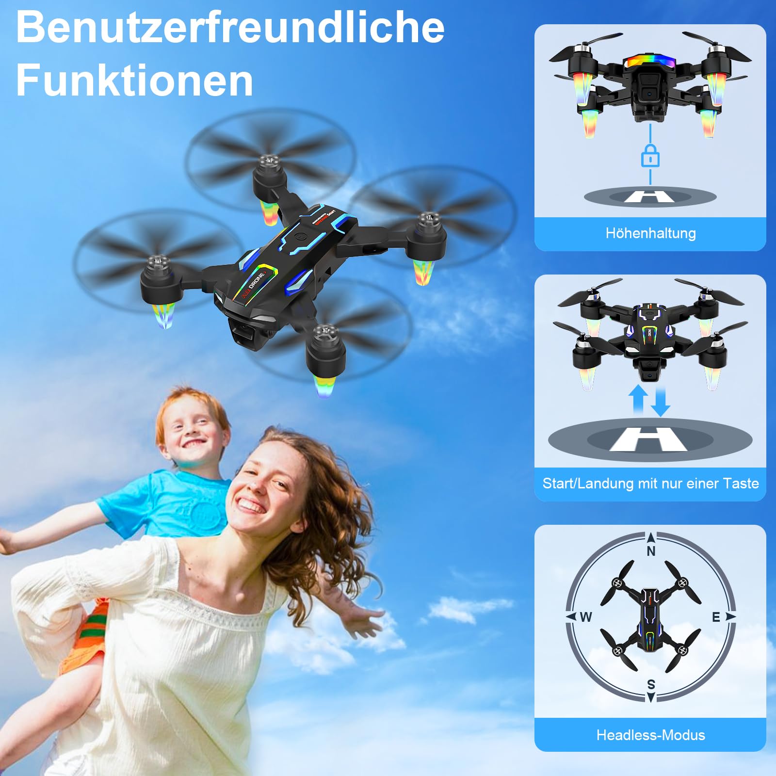 Drohne mit Kamera 4K, GuKKK Mini Drohne mit 2 Kameras HD, Faltbare FPV Drone Live Übertragung, Kamera Elektrisch Verstellbarer mit 2 Batterien,RC Drones WiFi FPV Übertragung Quadcopter für Anfänger