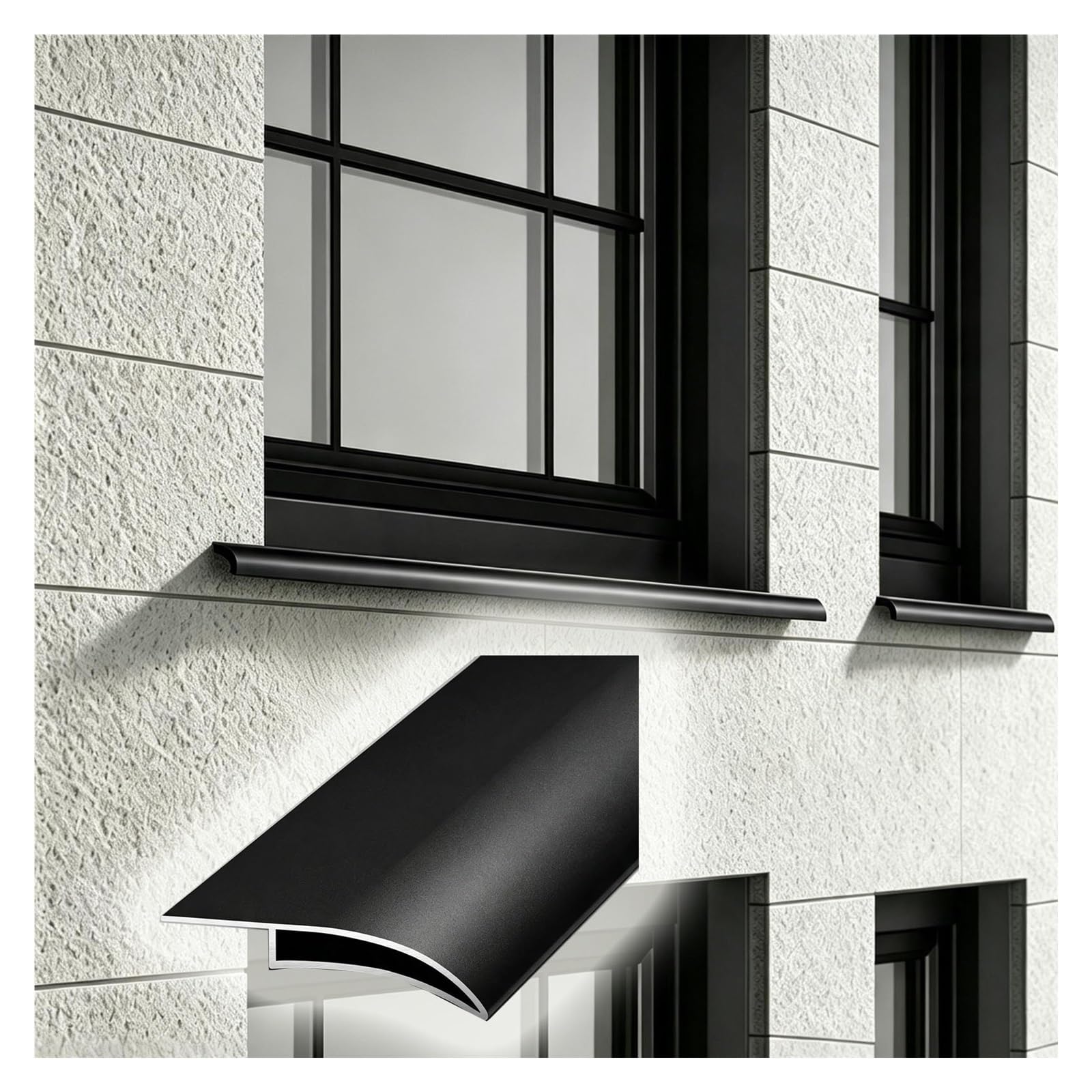 W50mm(2in) Perfil Goterón Aluminio para Azulejos Exterior | Línea Desviadora de Lluvia Impermeable, Longitud Flexible Cortable, Alféizar, Marco Puerta, Techo(L2.9m (9.5ft))