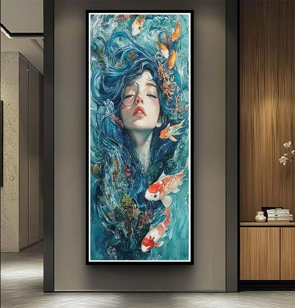 Diamond Painting Prinzessin, Diamond Painting Erwachsene Groß XXL, 5D Diamant Painting Bilder Koi, Diamant Malerei Stickerei Mosaikherstellung Bastelset für Erwachsene und Anfänger 60x150 cm -LR1484