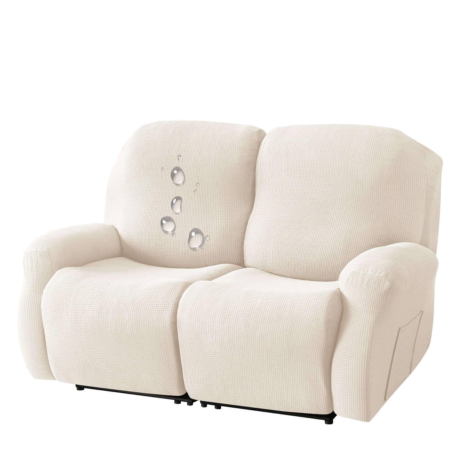 Impermeable Funda Sillon Relax reclinable 2 Plaza Elástica 6-Piezas Funda Sillon Relax reclinable Jacquard con Bolsillo Fundas de Sillón para Niños Mascotas Perros Gatos-Blanco-2 Plaza