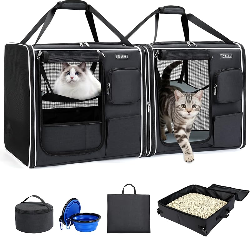 Bolsa de Transporte Extra Grande para Gatos Lekereise, Dobrável, 2 em 1, Preta, 93,98 x 45,72 x 45,72 cm