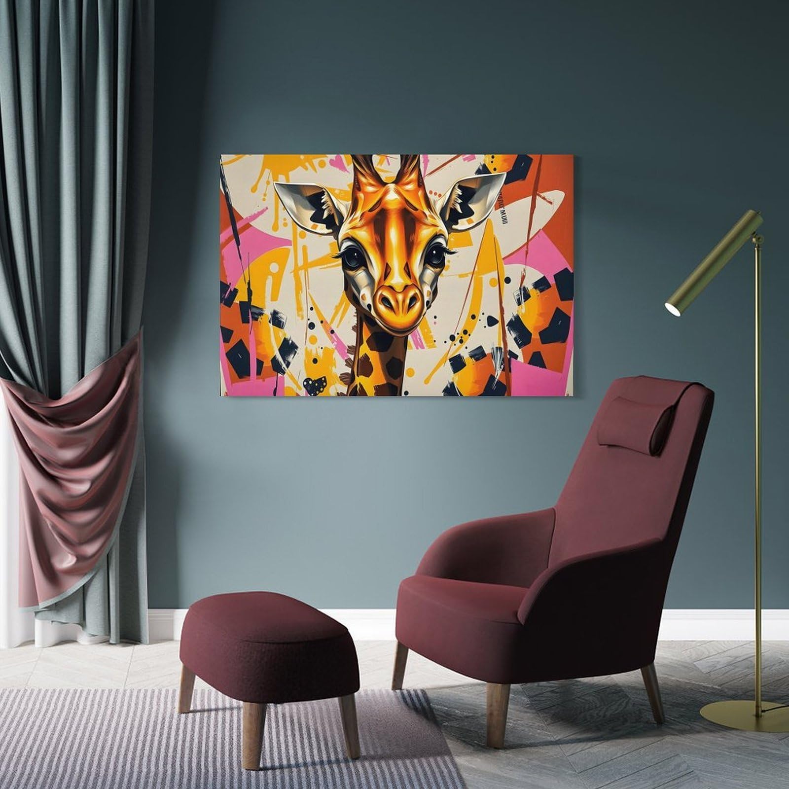 Junmoney Frame-Style-2-1 Canvas Wall Decor Giraffe Portrait With Abstract Background, 08X12inch(20X30cm), For Home Lounge, Bedroom Or Reading Nook, Eye Catching Artwork For Blank Walls