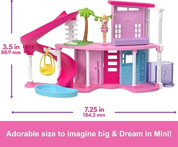 Barbie Mini BarbieLand Doll House Sets, Mini Dreamhouse with Surprise 1.5-inch Doll, Furniture & Accessories, Plus Elevator & Pool