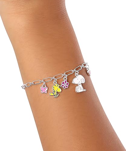 Miniatura 2 de Pulsera de abalorios ajustable para mujer Peanuts - Pulsera de abalorios de esmalte bañado en plata con Snoopy - Licencia oficial