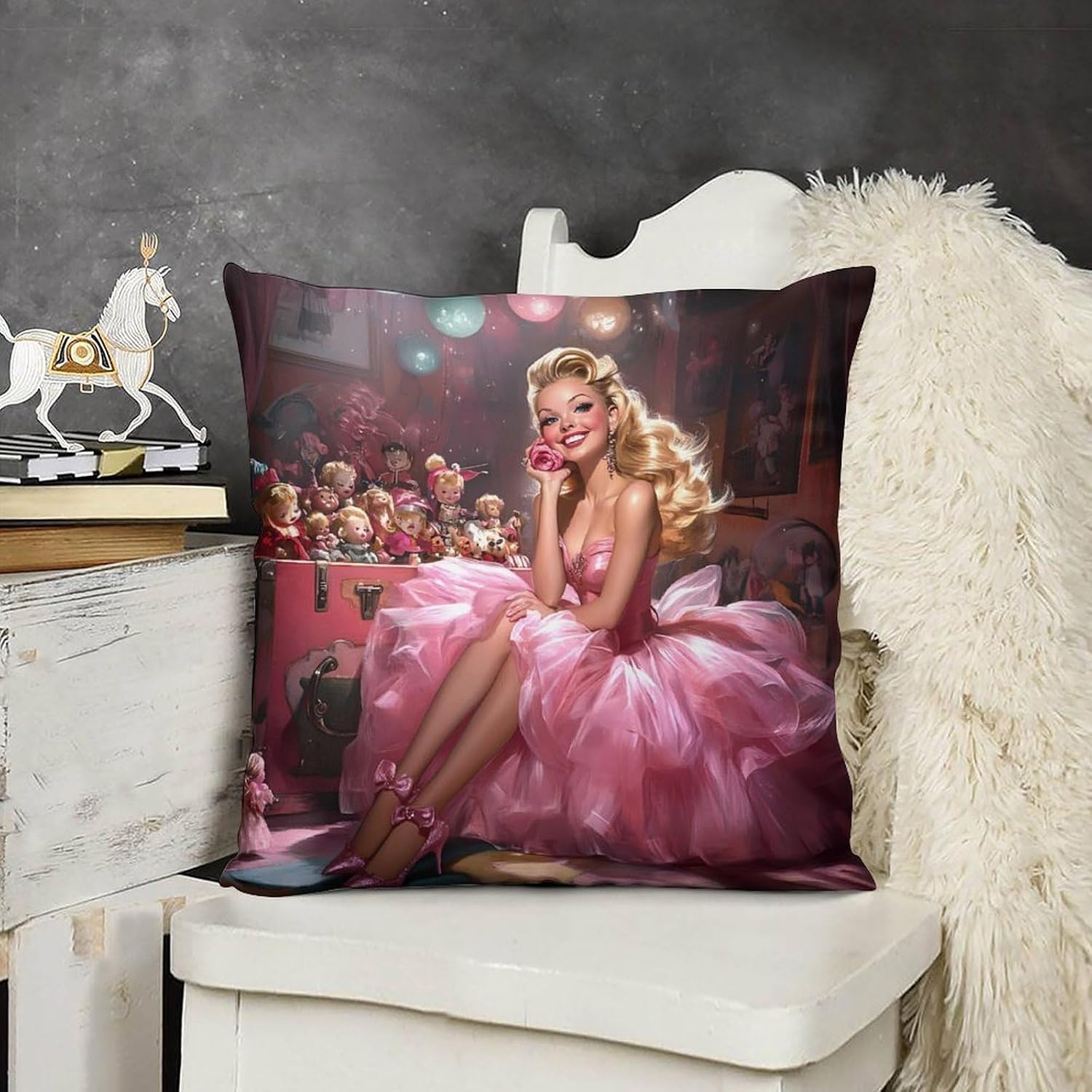 Pin Up Girl Print Plush Pillow Case Square Throw Pillow Cover Soft Decorative Cushion Pillowcases 24 "x24