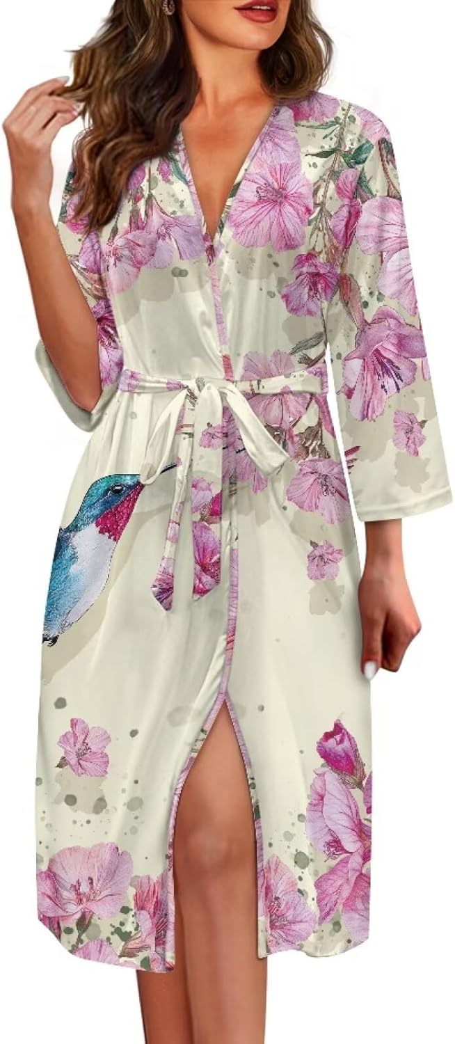 ZDCUSTOM Casual Long Sleeve V-Neck Nighgowns for Womens Elegant Kimono Sleepwear Plus Size Night Robe