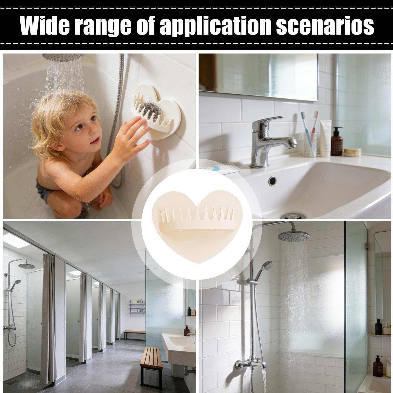 Suction Cup Hair Catcher - Wall Shower Trap | 3.9x4.72in Reusable Silicone Hair Grabber with Heart Design for Bathroom, Shower, Sink, Girls Wife Girlfriend Indoor Home